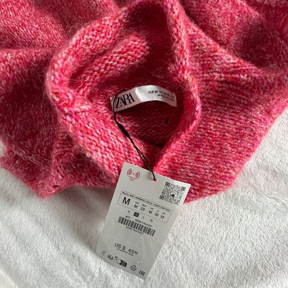 Zara Women Sleeveless Turtleneck Sweater Vest Medium Pink Knit Pullover Cozy New - Picture 3 of 8